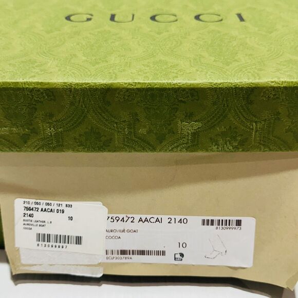 Gucci Men Boots 10/ US 10.5 Cocoa Leather Block Heel Mid Calf Pull-On NIB - Picture 11 of 12